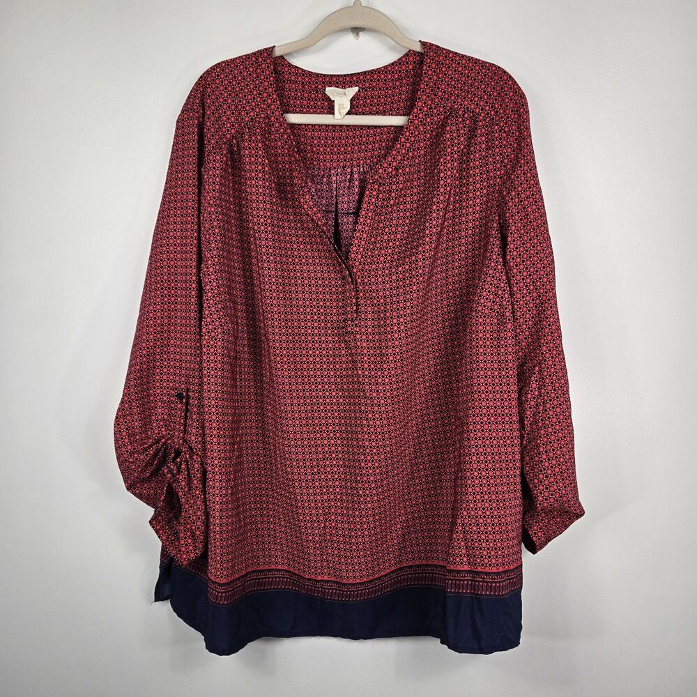 Lucy & Laurel Women's Size 3X Tunic Blouse Red‎ Navy